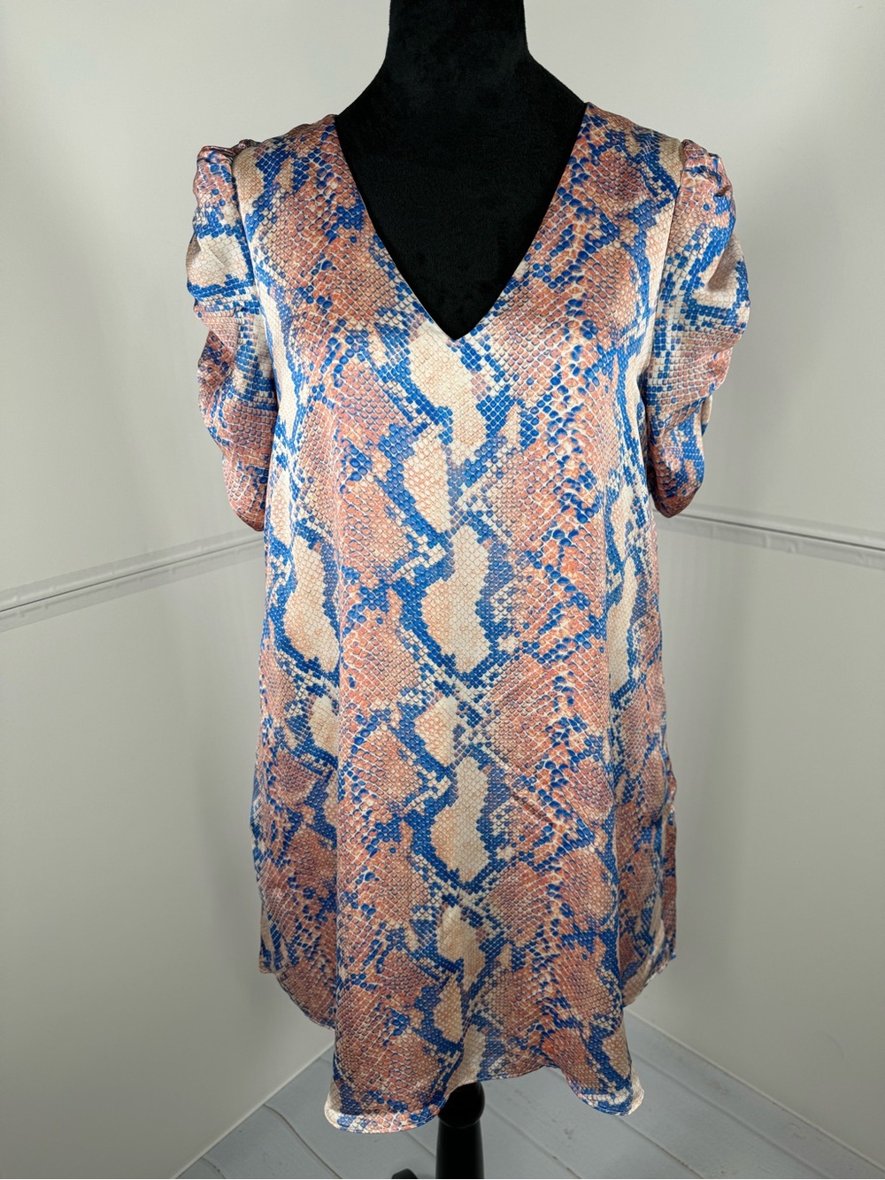 Adrienne Snake Print Puff Sleeve Shift Dress Size Small